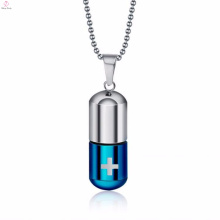El último colgante azul de la botella de perfume de la forma de la píldora del acero inoxidable del diseño